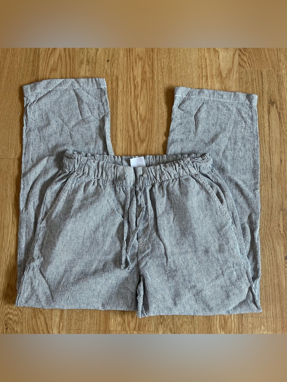 Gap Easy Pant Linen-Blend Stripe Black White Drawstring Womens Small